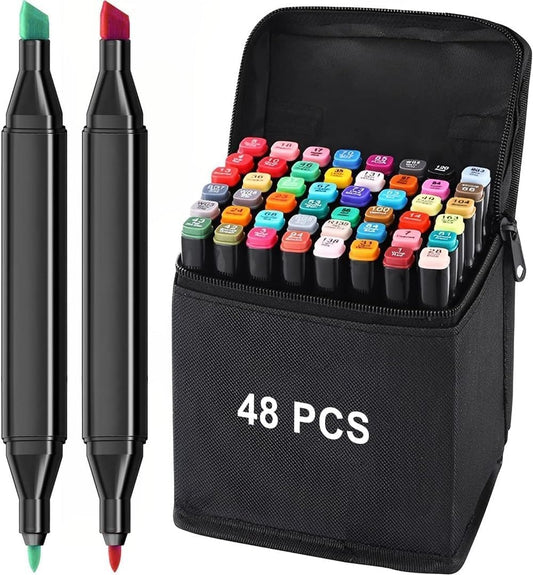 Kitflix 48 Pcs Dual Tip Markers Set, Non-Toxic Art Supplies For Kids & Adults