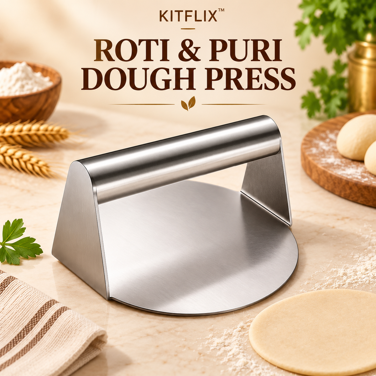 Kitflix™ RotiPress - Stainless Steel Roti & Puri Dough Press