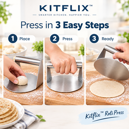 Kitflix™ RotiPress - Stainless Steel Roti & Puri Dough Press