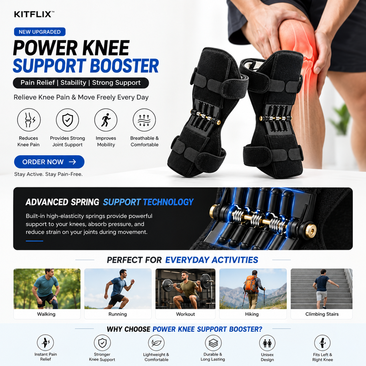 Kitflix™ KneeFlex Pro | Advanced Knee Support & Stability Brace (1 Pair)
