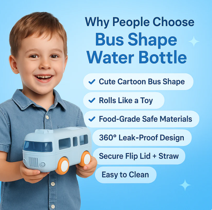 Cute Bus Shape Water Bottle with Straw for Kids| High Quality