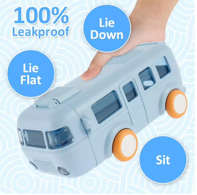 Cute Bus Shape Water Bottle with Straw for Kids| High Quality