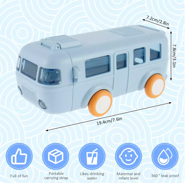Cute Bus Shape Water Bottle with Straw for Kids| High Quality