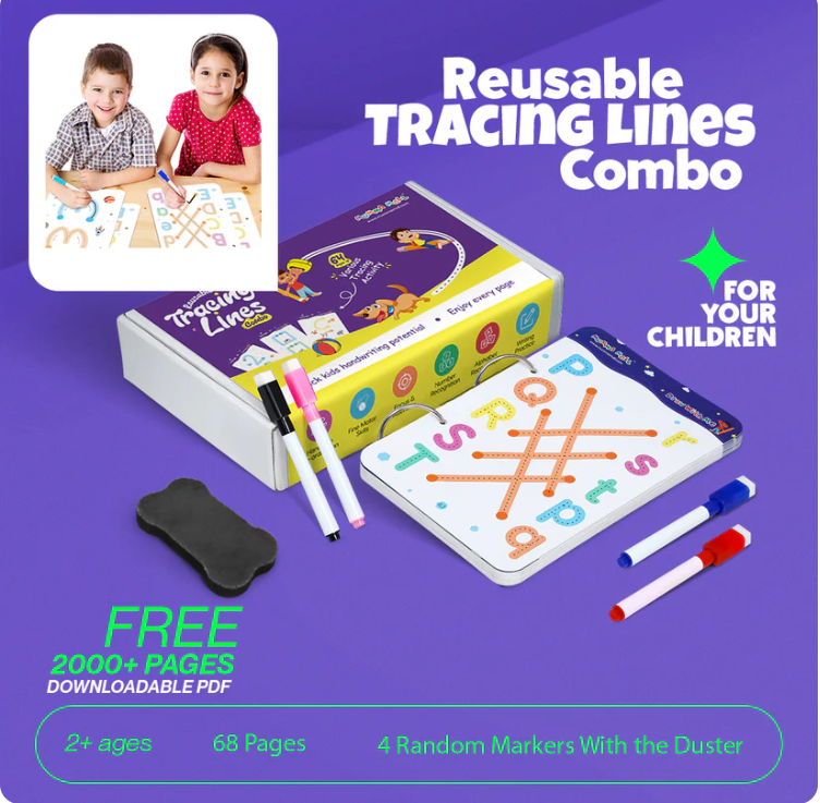 68 Pages Reusable Tracing Line book to improve HAND WRITING For kids + (FREE Learning 2000+ pages PDF worksheet for kids📚 )