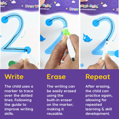 68 Pages Reusable Tracing Line book to improve HAND WRITING For kids + (FREE Learning 2000+ pages PDF worksheet for kids📚 )