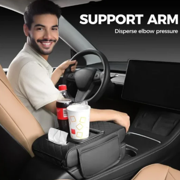 Leather 5 in 1 Armrest CONSOLE CUSHION Cover for Car - UNIVERSAL FIT FOR ALL CARS